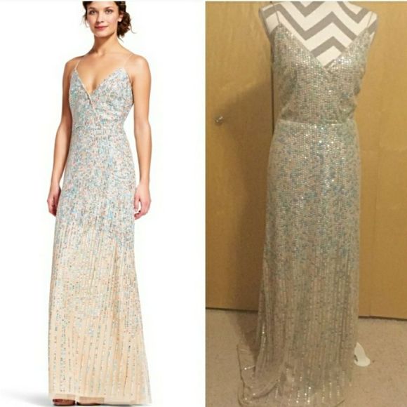 Adriana Papell beaded spaghetti strap gown - Picture 1 of 8